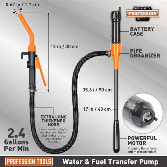 Portable Power Battery Pump With 1M Long Hose 2.4 GPM Transfer Pump